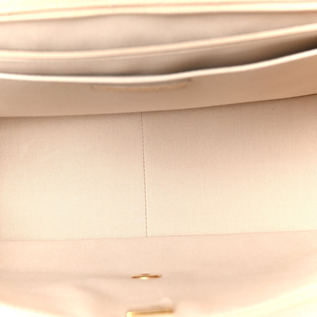 Grained Calfskin Quilted XXL Travel Flap Bag Beige