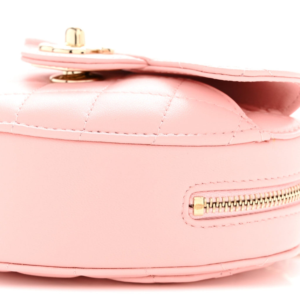 Lambskin Quilted CC In Love Heart Clutch With Chain Light Pink