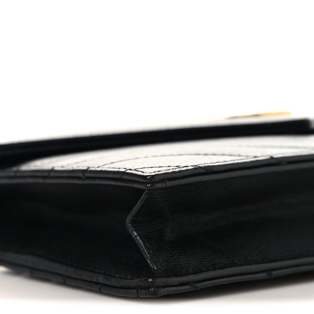 Calfskin Matelasse Chevron Monogram Envelope Chain Wallet Black