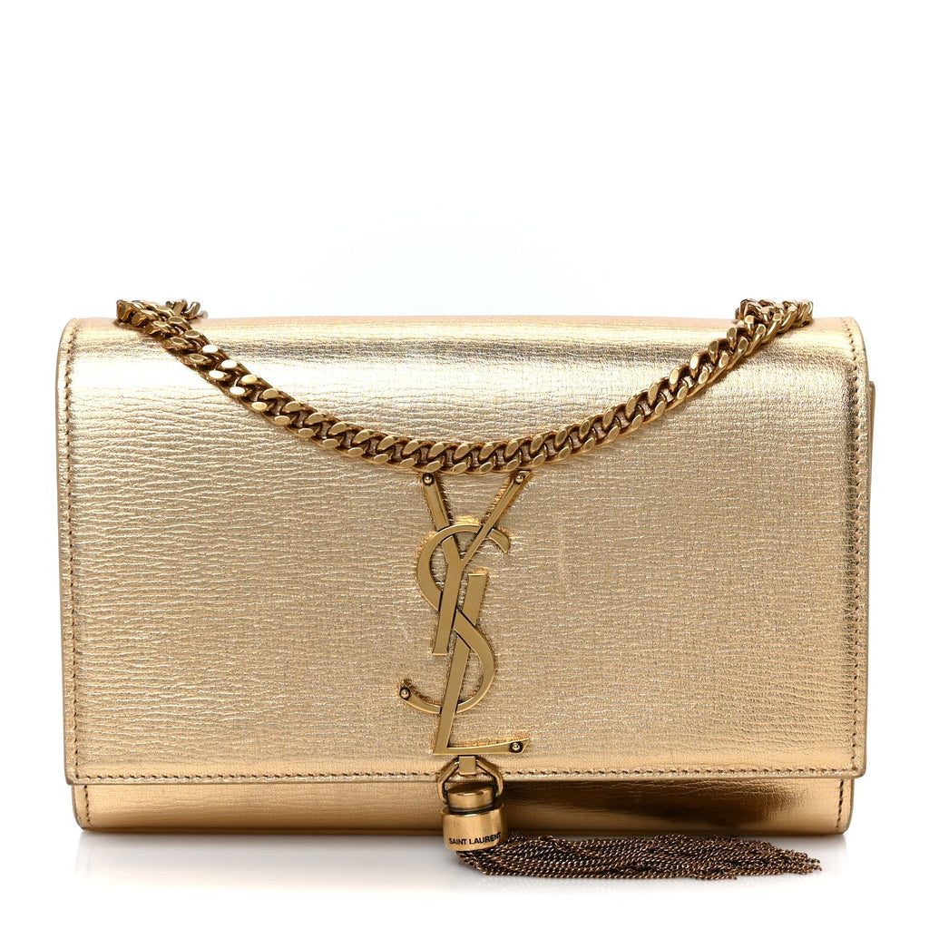 Metallic Calfskin Small Classic Monogram Kate Tassel Satchel Gold