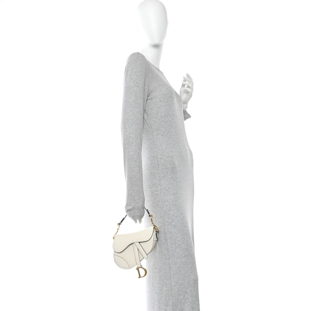 Grained Calfskin Mini Saddle Bag White