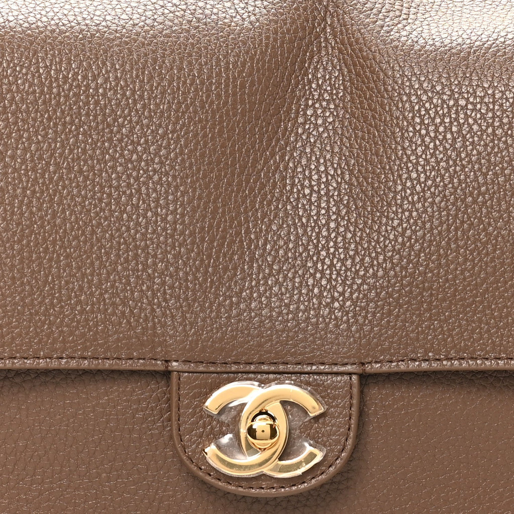 Grained Calfskin Small Souplissimo Maxi Flap Light Brown