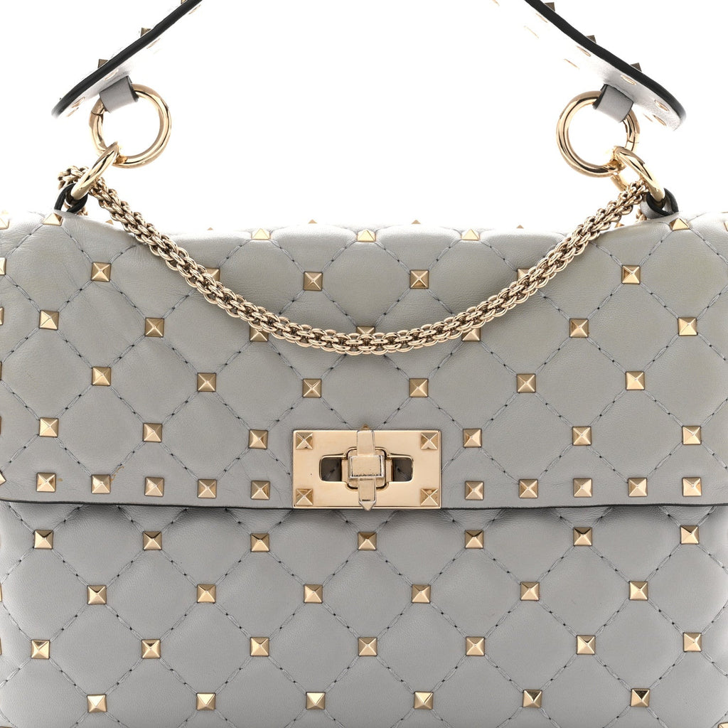 Nappa Medium Rockstud Spike Shoulder Bag Pastel Grey