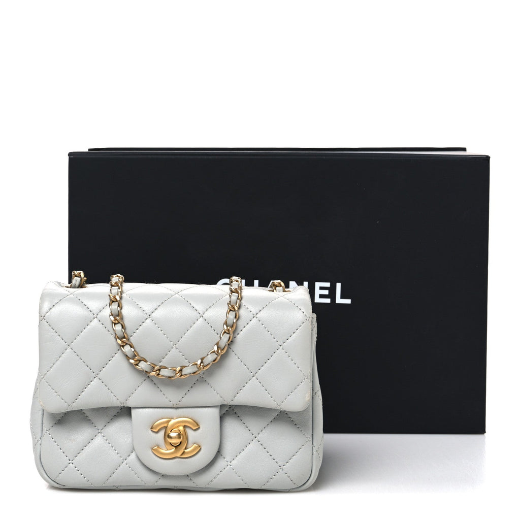Lambskin Quilted Mini Pearl Crush Flap Light Grey