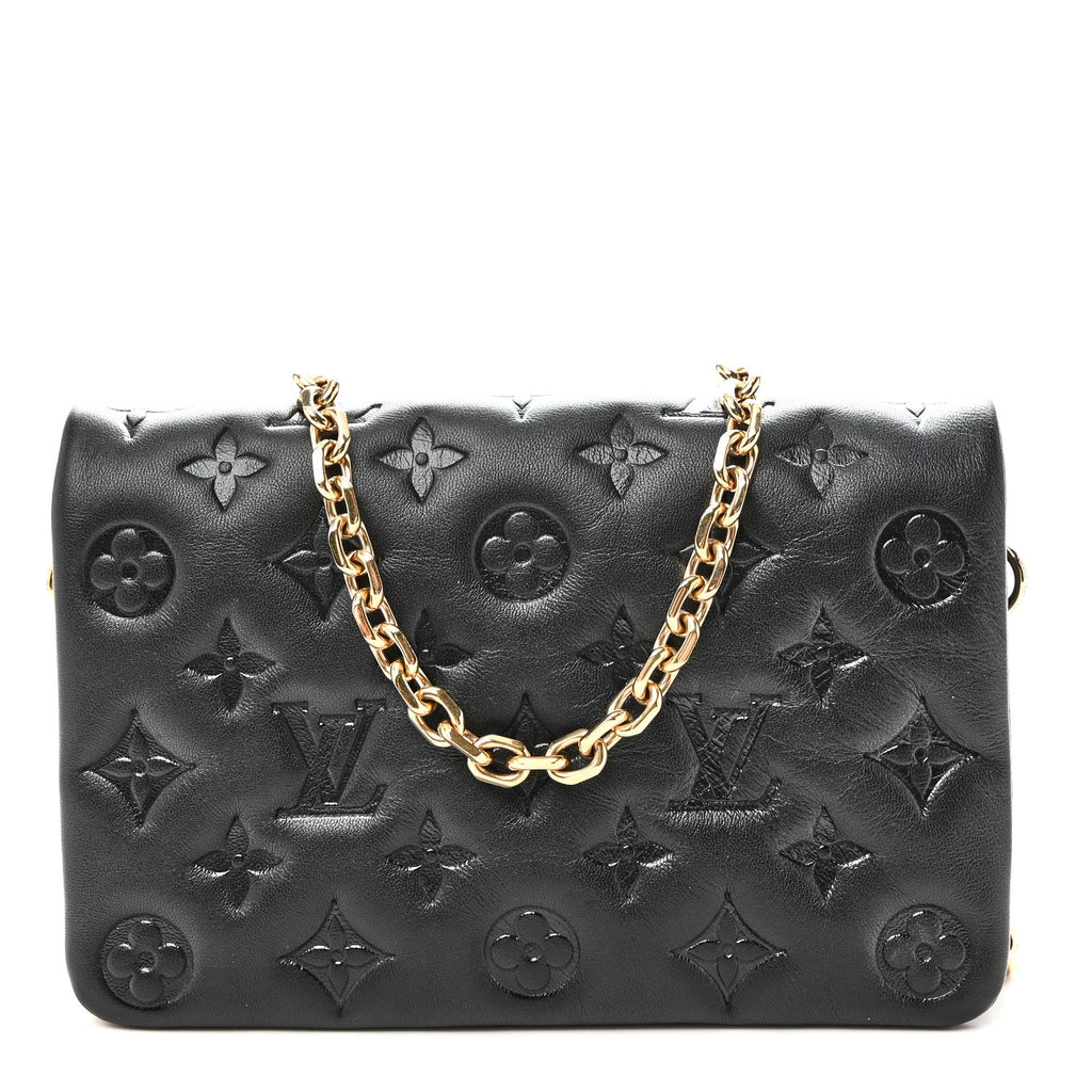 Lambskin Embossed Monogram Pochette Coussin Black