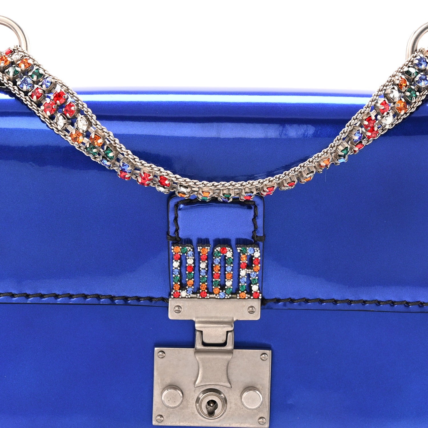 Metallic Patent Crystal Dioraddict Flap Bag Blue