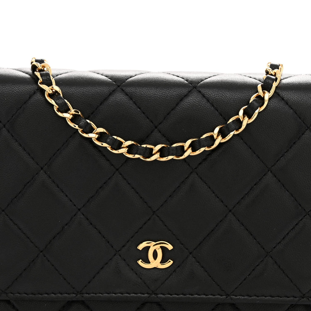 Lambskin Quilted Wallet On Chain WOC Black