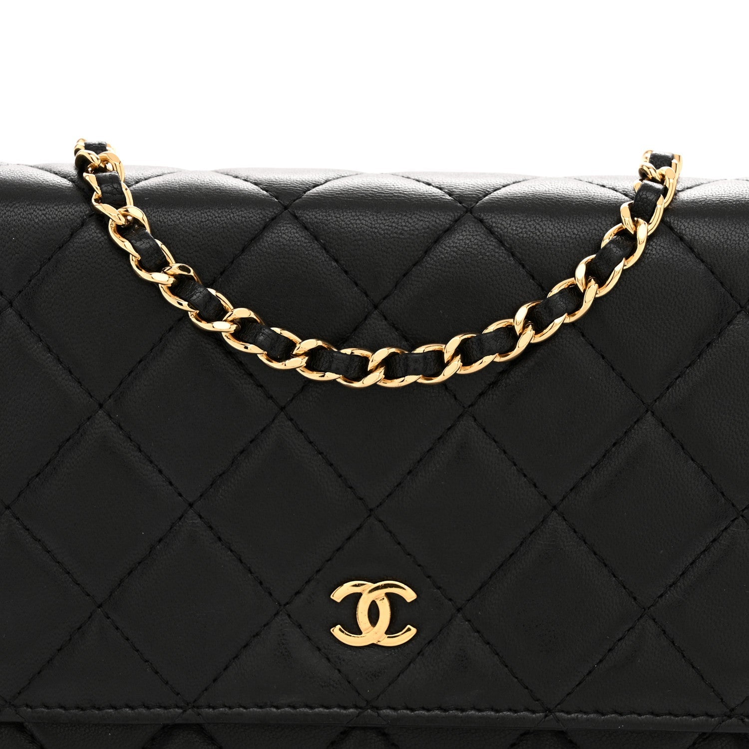 Lambskin Quilted Wallet On Chain WOC Black