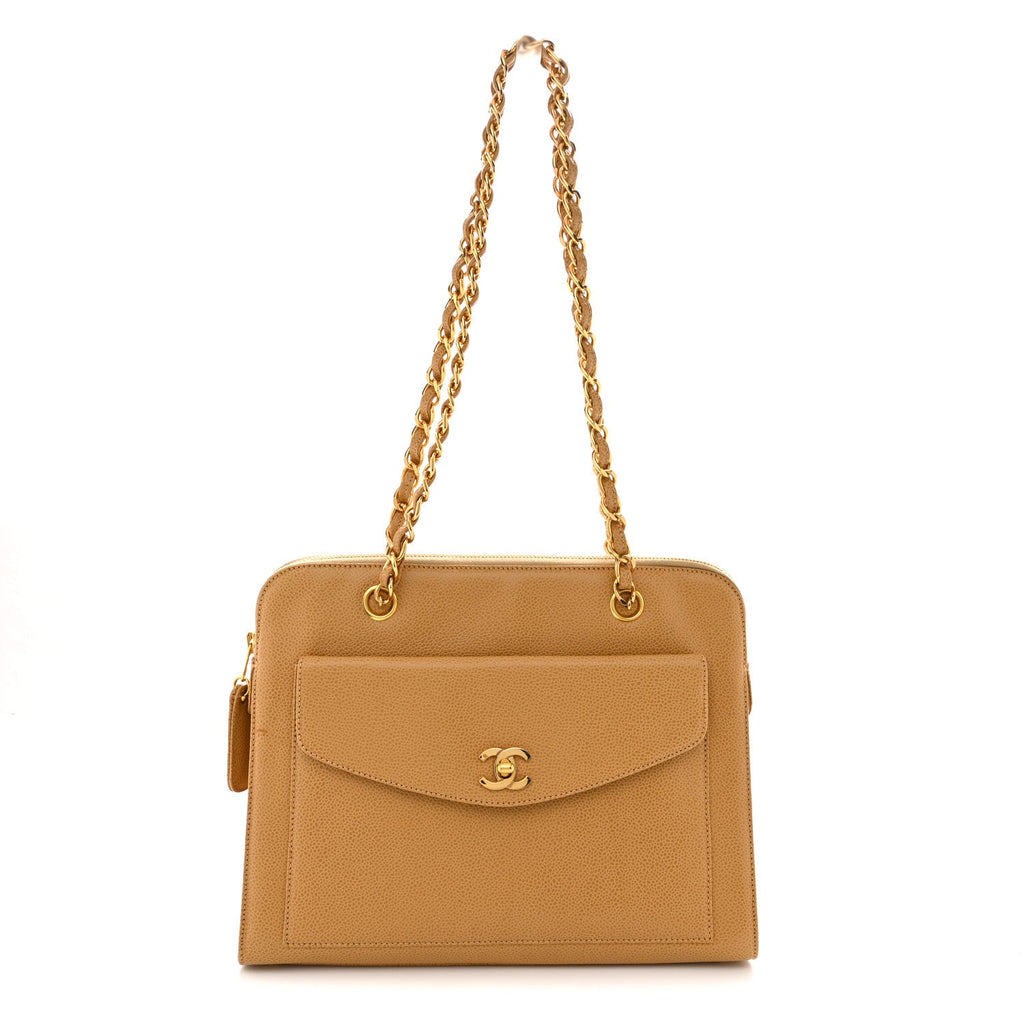 Caviar Flap Shoulder Bag Beige