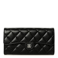 Caviar Quilted Large Gusset Flap Wallet Black