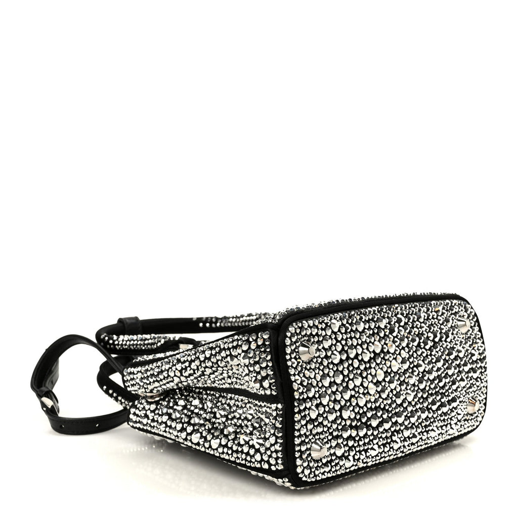 Satin Crystal Mini Galleria Double Zip Tote Metal