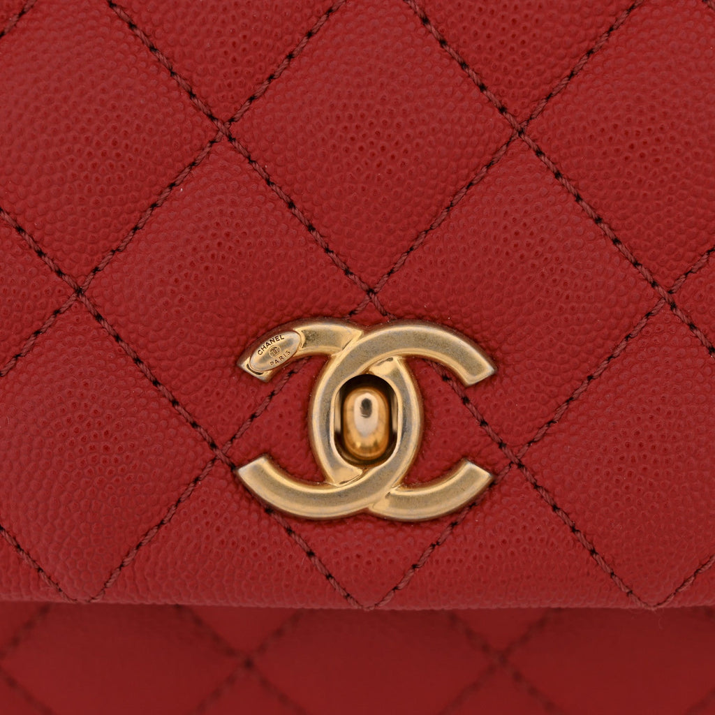 Caviar Lizard Embossed Quilted Mini Coco Handle Flap Red