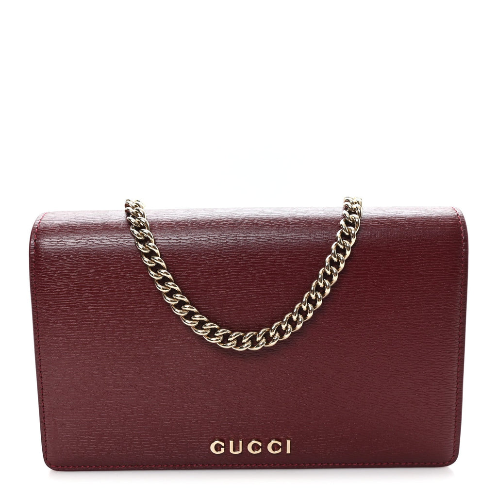 Textured Calfskin Script Logo Wallet On Chain Rosso Ancora
