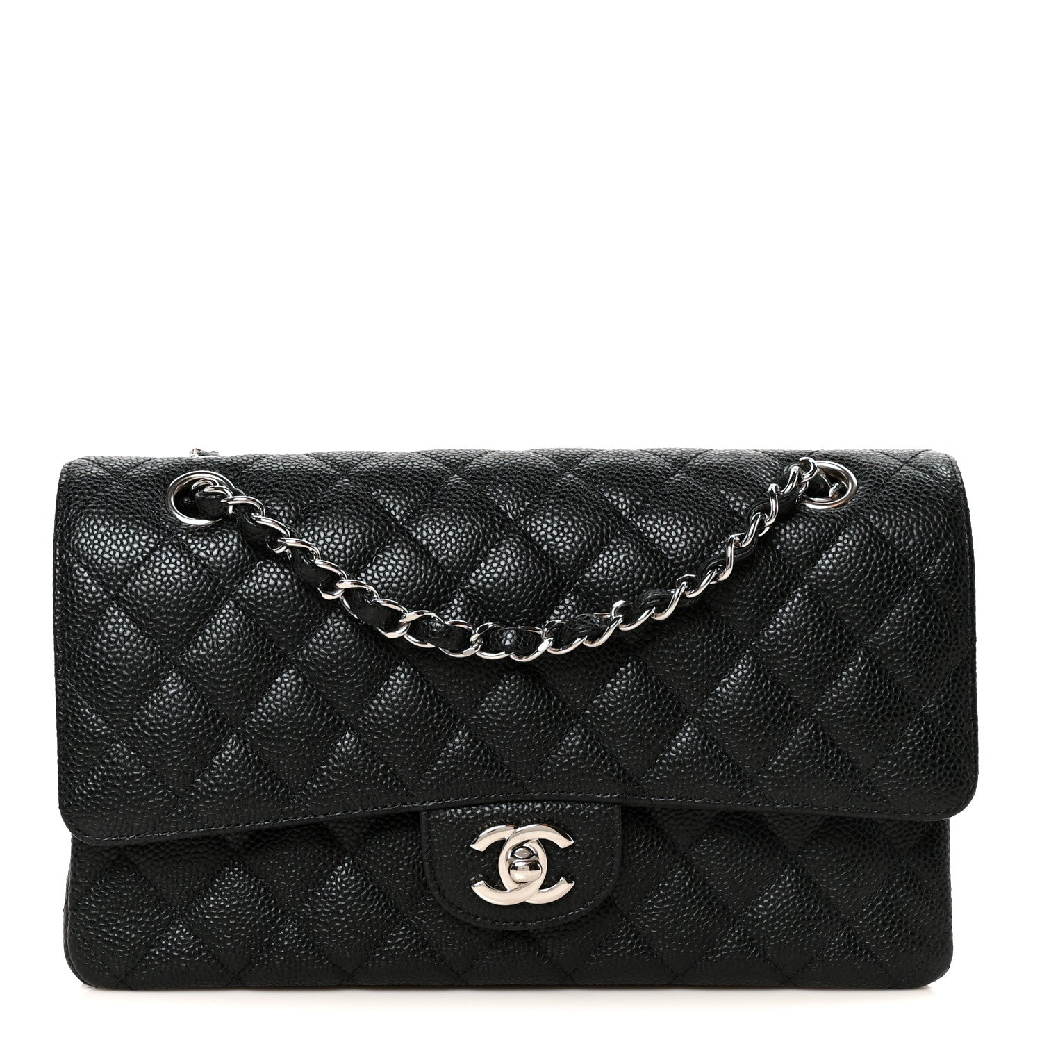 Caviar Quilted Medium Double Flap Black