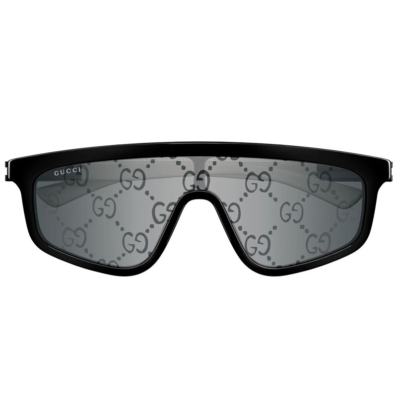 Gucci Sunglasses Shield Full Rim, Black/Yellow Frame and Yellow/Yellow with GG Pattern Mirror Lens GG1736S004