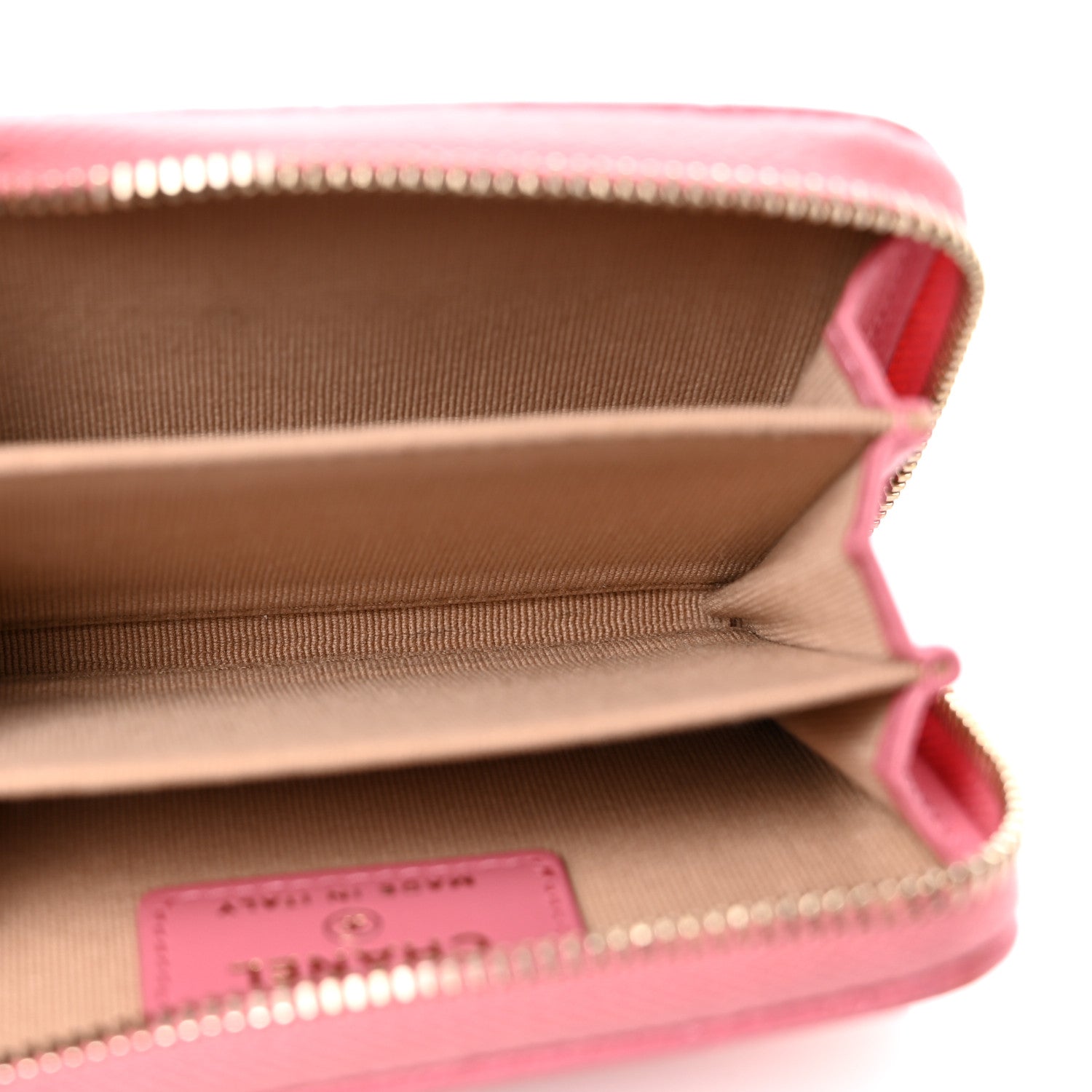 Caviar Quilted Textured CC Zip Around Coin Purse Black Pink