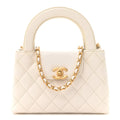 Shiny Aged Calfskin Quilted Nano Kelly Shopper White