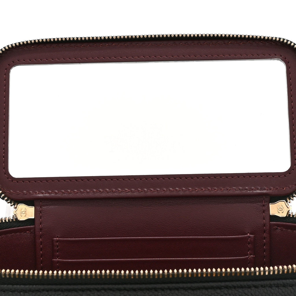 Caviar Quilted Top Handle Pocket Vanity Case Black