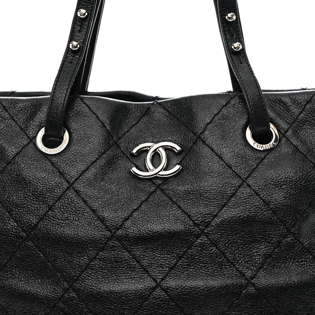 Glazed Calfskin Large On The Road Tote Black