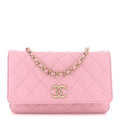 Caviar Quilted Textured CC Wallet on Chain WOC Light Pink
