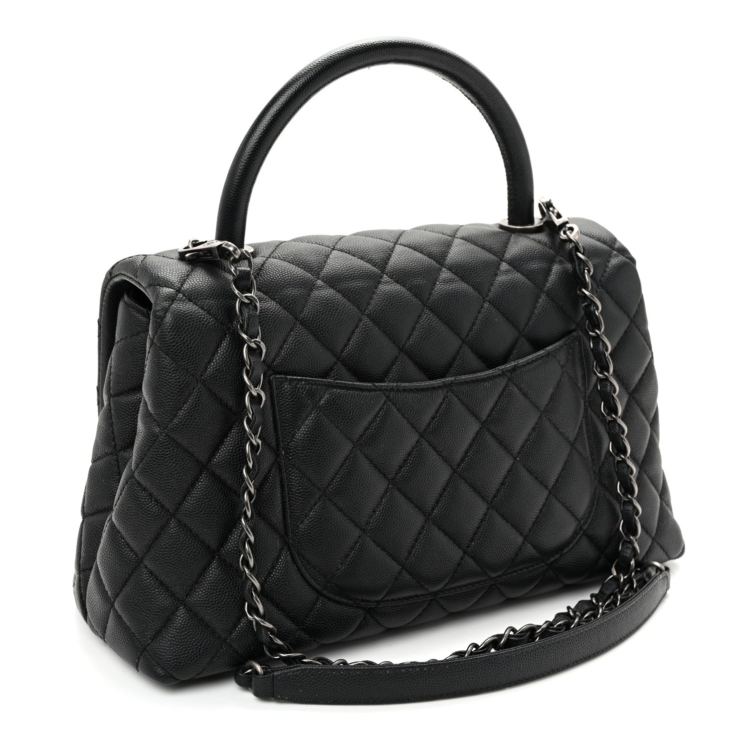 Caviar Quilted Small Coco Handle Flap Black