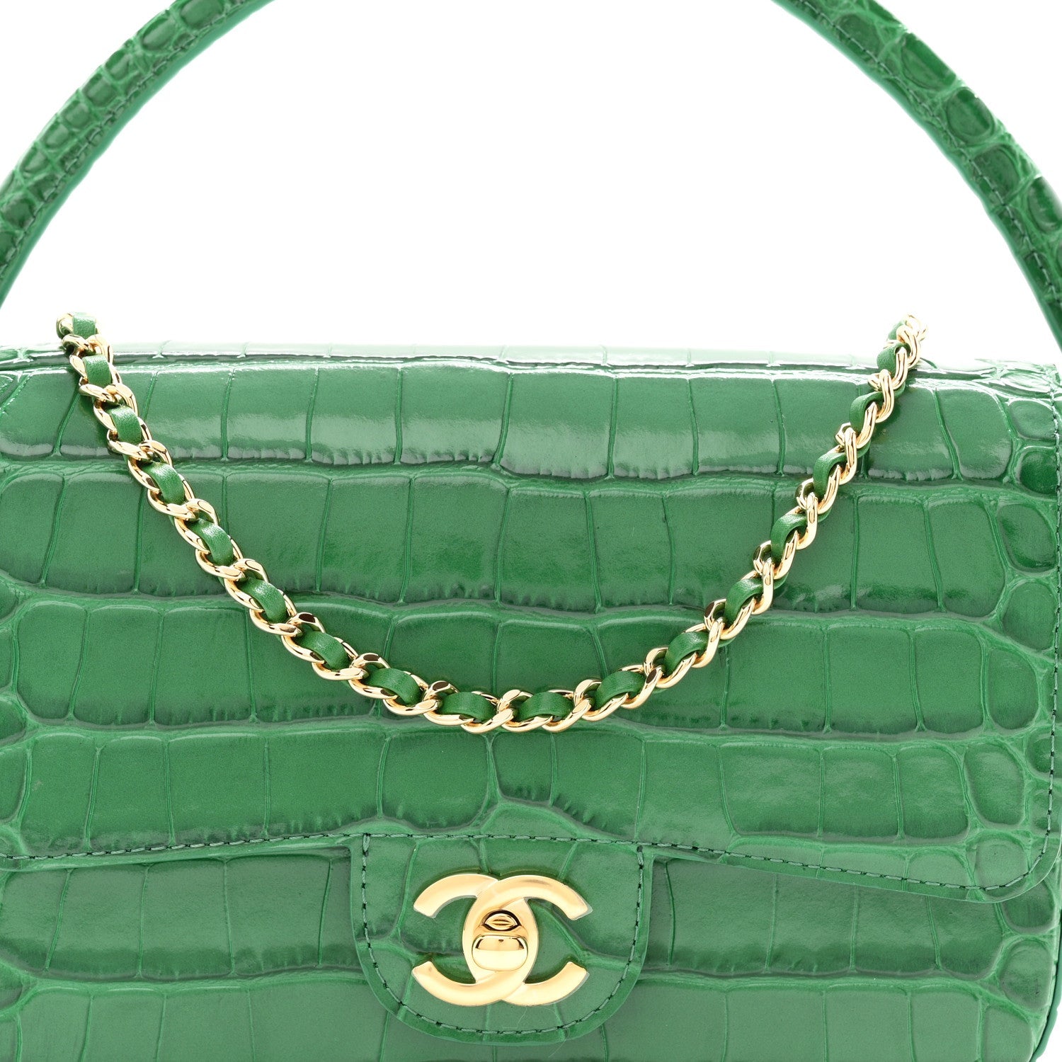 Calfskin Crocodile Embossed Turn Around Mini Flap Emerald