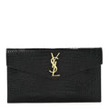 Calfskin Crocodile Embossed Uptown Monogram Clutch Black