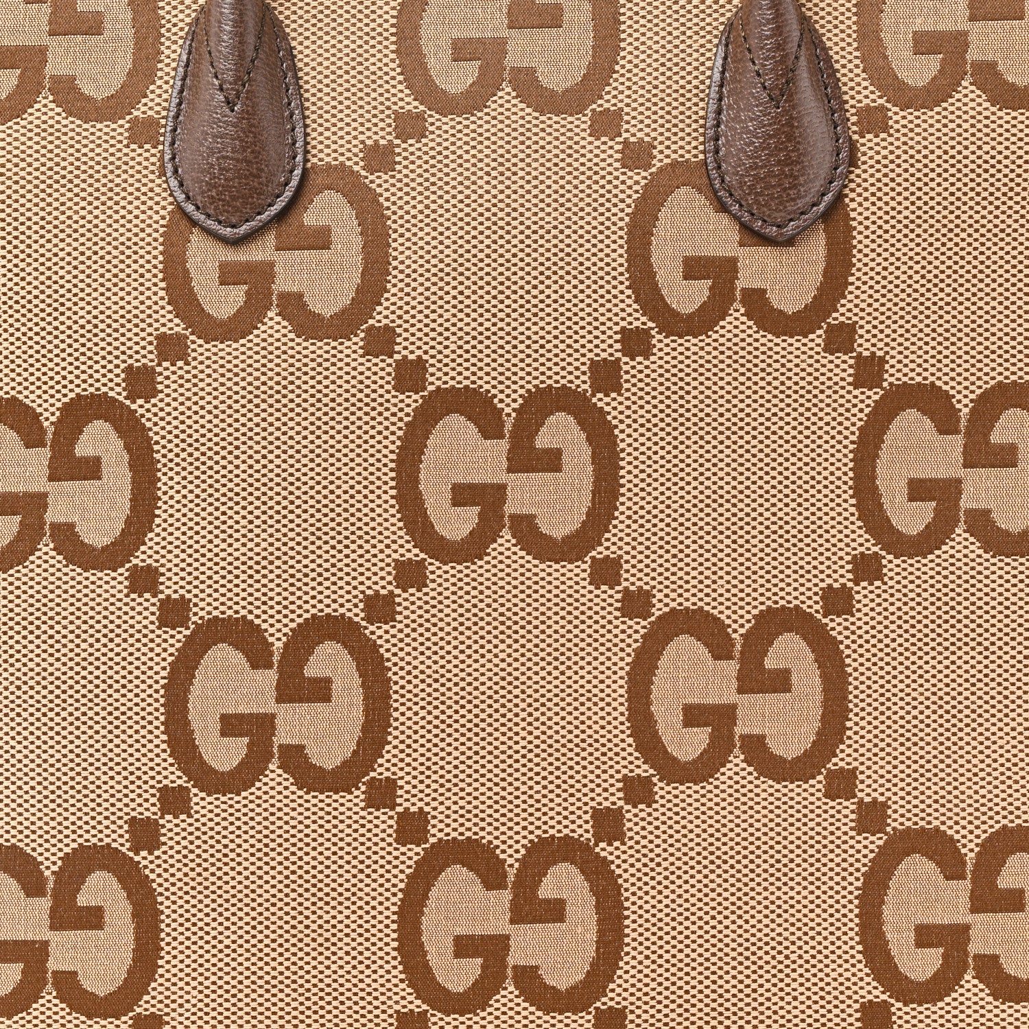 Monogram Jumbo GG Textured Dollar Calfskin Web Tote Bag Camel Ebony New Acero