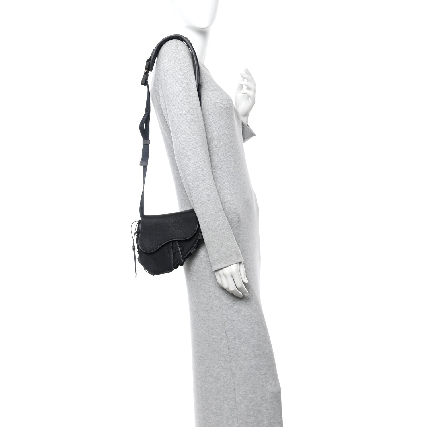 X SACAI Grained Calfskin Technical Fabric Mens Saddle Bag Black