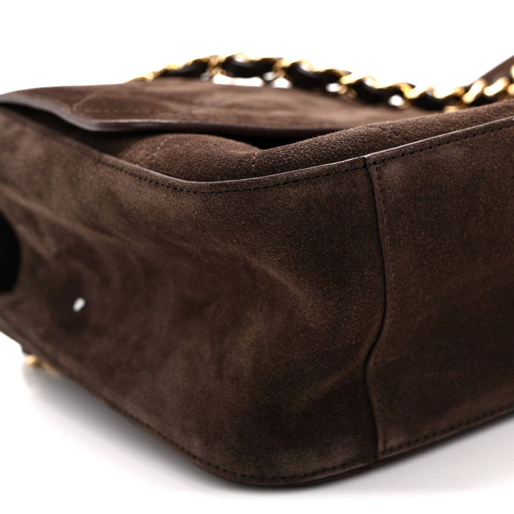 Suede Calfskin Small Souplissimo Maxi Flap Dark Brown