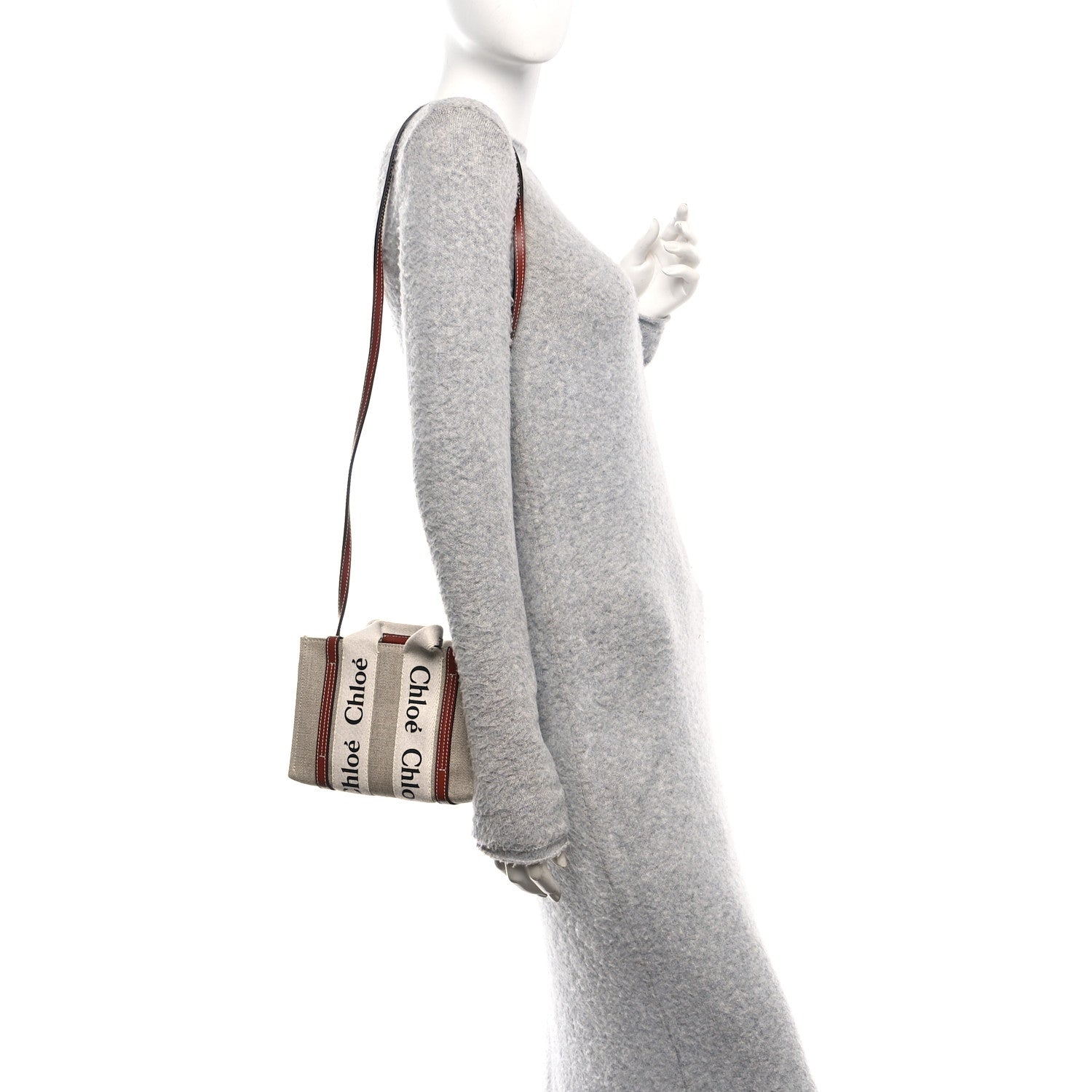 Cotton Calfskin Mini Woody Ribbon Tote With Strap White Brown