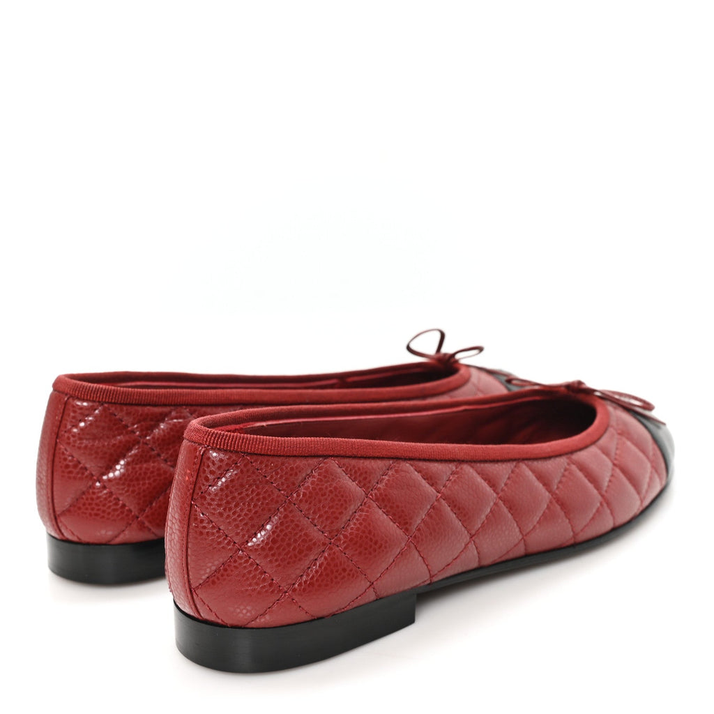 Caviar Quilted CC Cap Toe Ballerina Flats 39.5 Black Red
