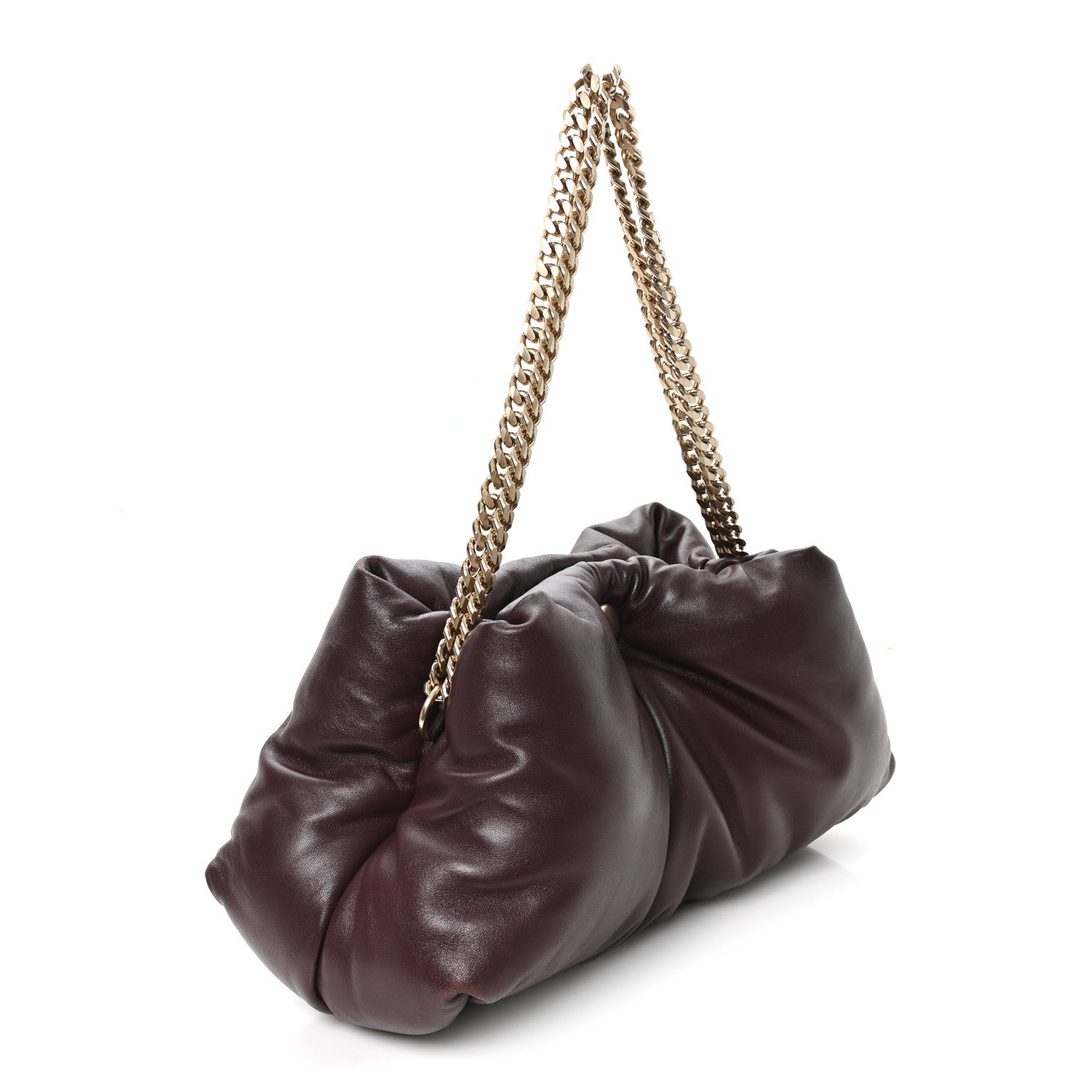 Lambskin Puffy Tobo Chain Shoulder Bag Chocolate