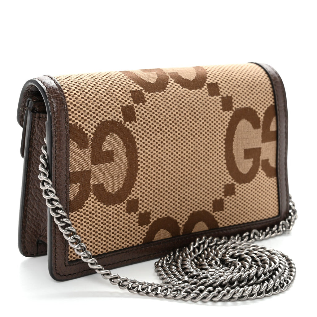 Monogram Jumbo GG Textured Dollar Calfskin Super Mini Dionysus Shoulder Bag Camel Ebony New Acero