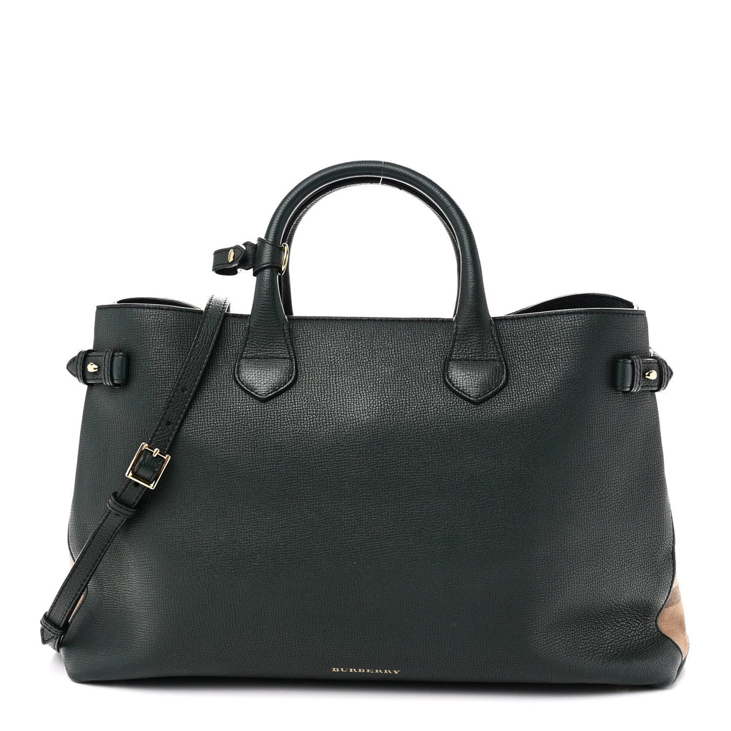 Derby Calfskin House Check Large Banner Tote Dark Bottle Green