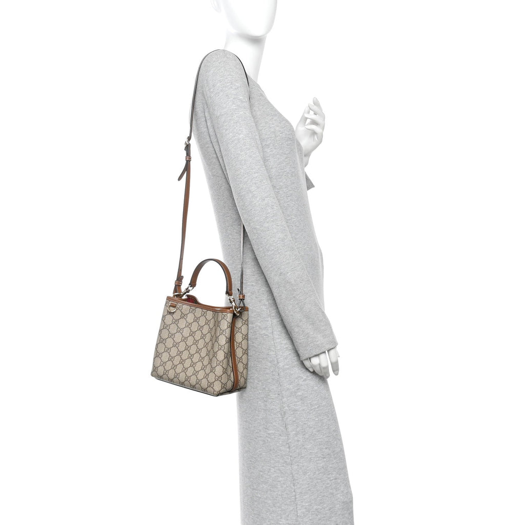 GG Supreme Monogram Emblem Small Shoulder Bag Beige Ebony Sundial