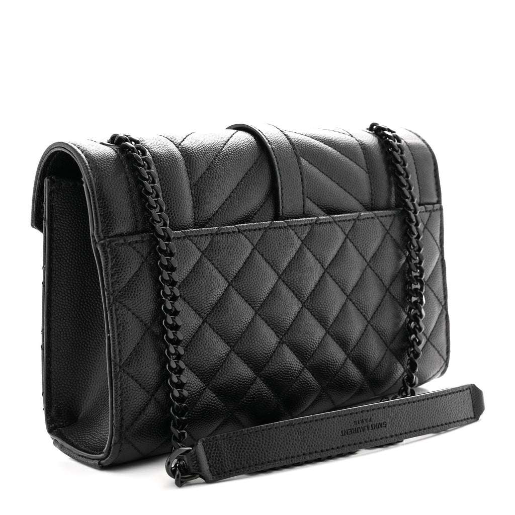 Grain De Poudre Textured Mixed Matelasse Triquilt Small Monogram Monochrome Satchel Black