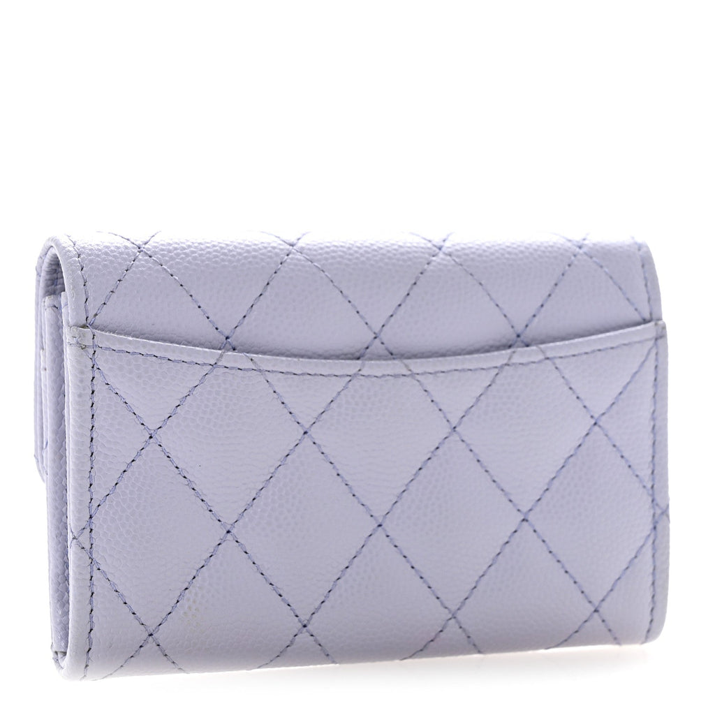 Caviar Quilted Flap Card Holder Wallet Light Purple