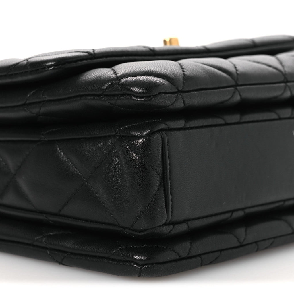Lambskin Quilted Mini Medallion Multi Chain Flap Black