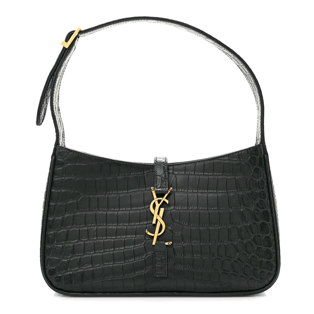 Calfskin Crocodile Embossed LE 5 A 7 Hobo Vert Fonce