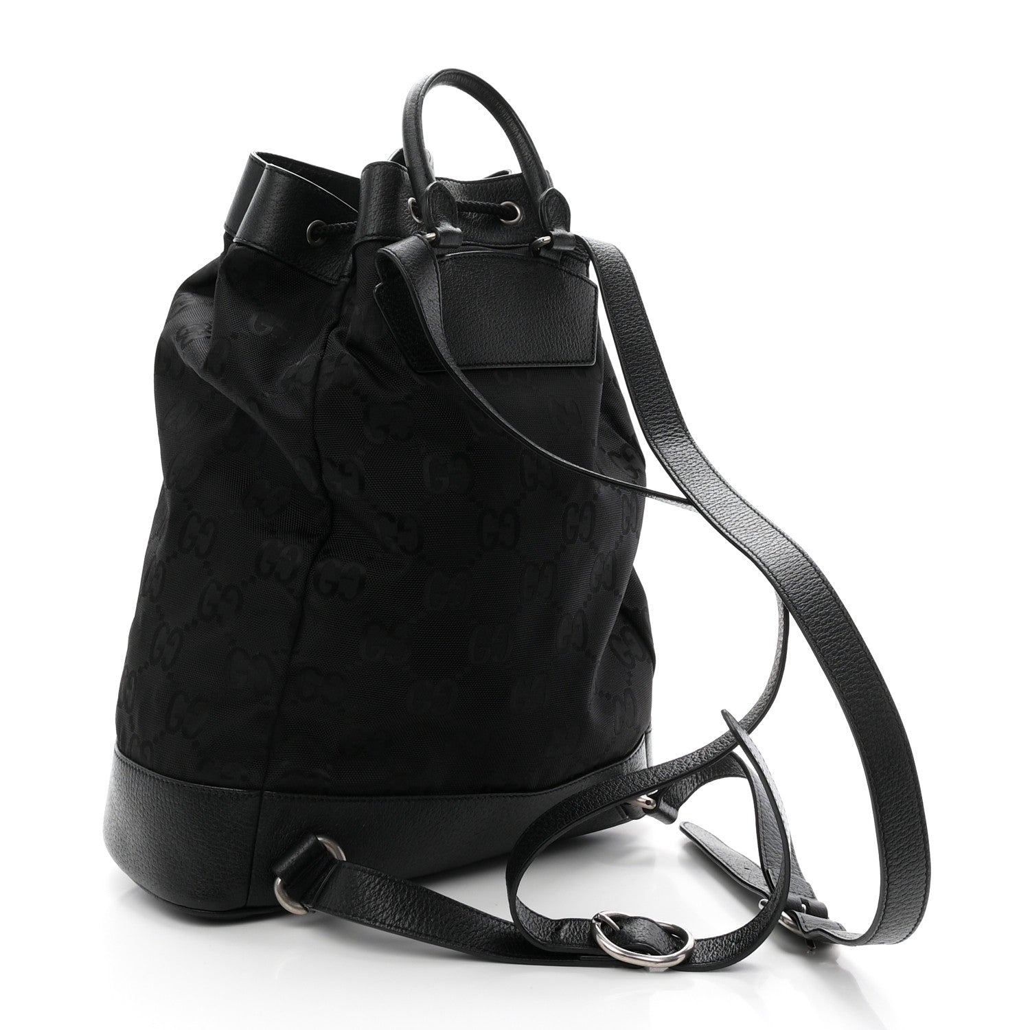 Econyl Nylon Monogram Off The Grid Drawstring Bucket Backpack Black