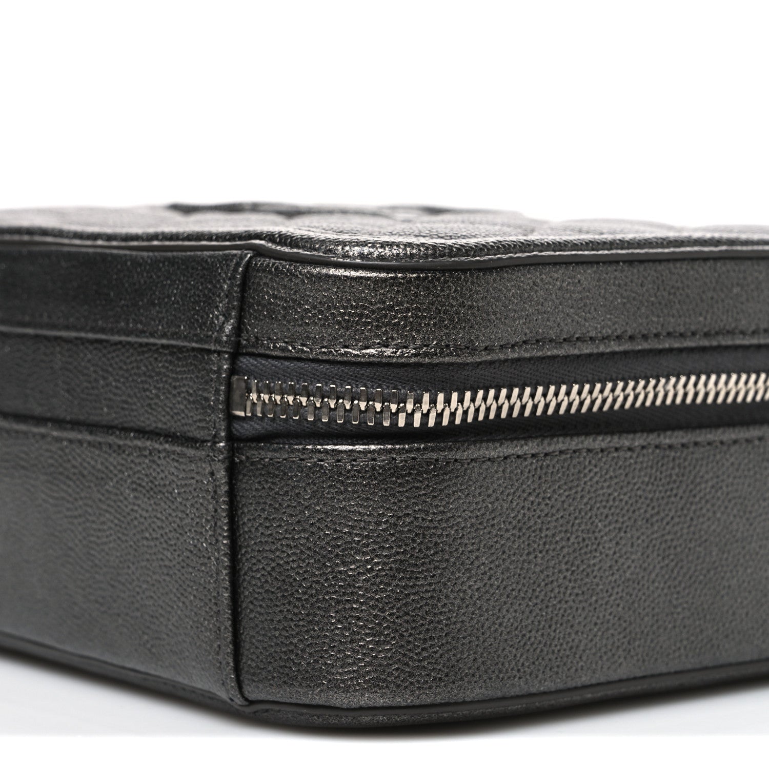 Metallic Caviar Quilted Medium CC Filigree Vanity Case Dark Silver