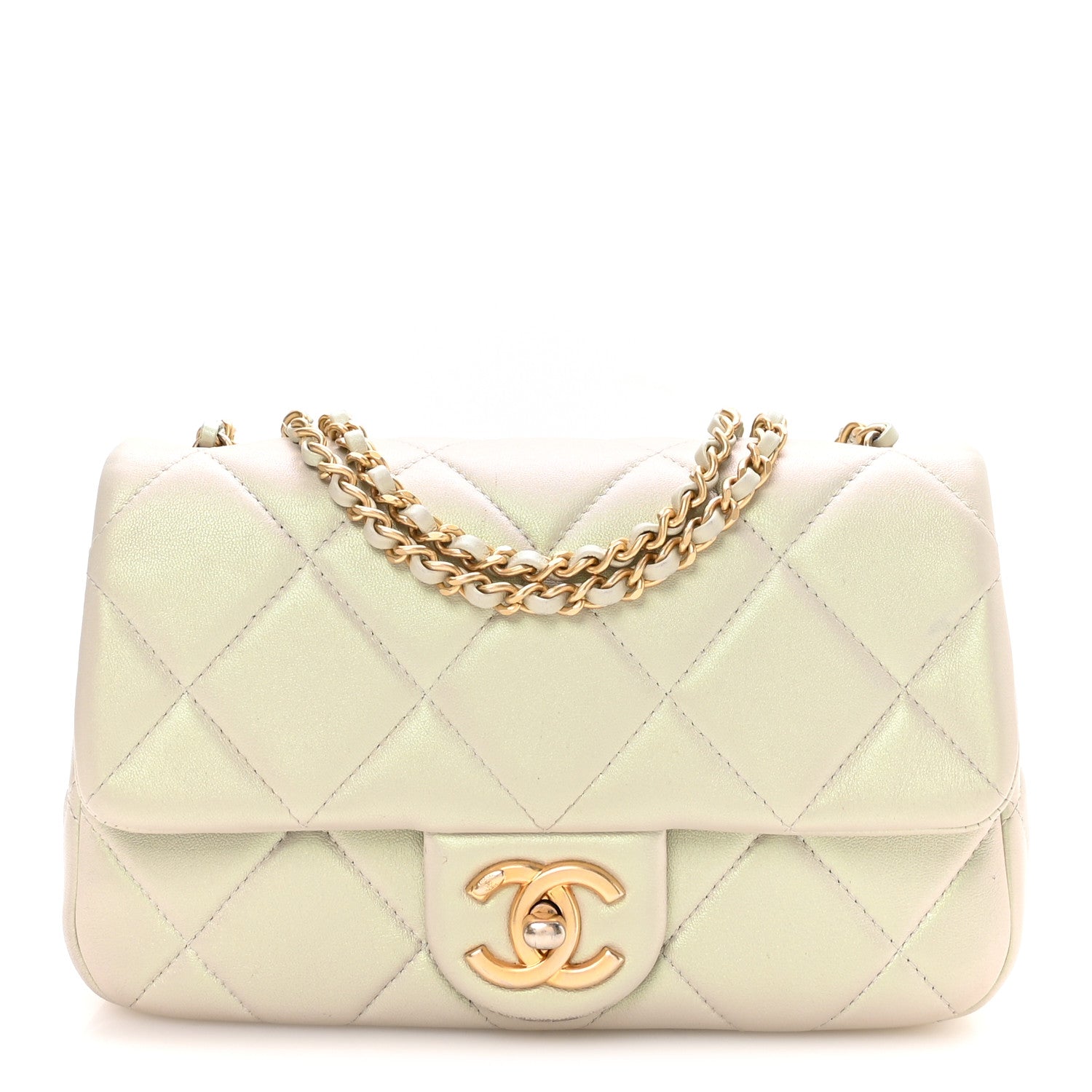 Pearly Lambskin Quilted Pearl Small Flap Light Grey