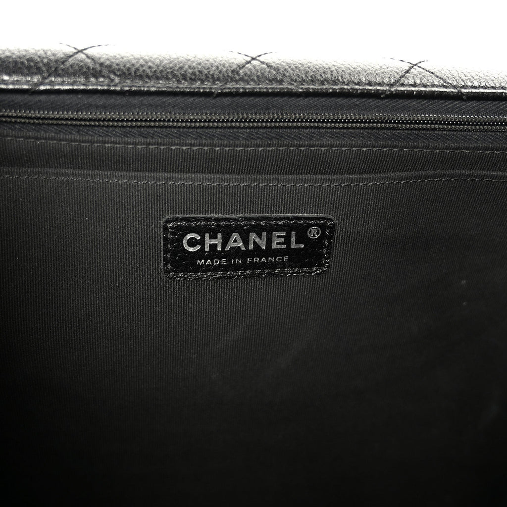 Calfskin Quilted XXL Travel Flap Bag Black