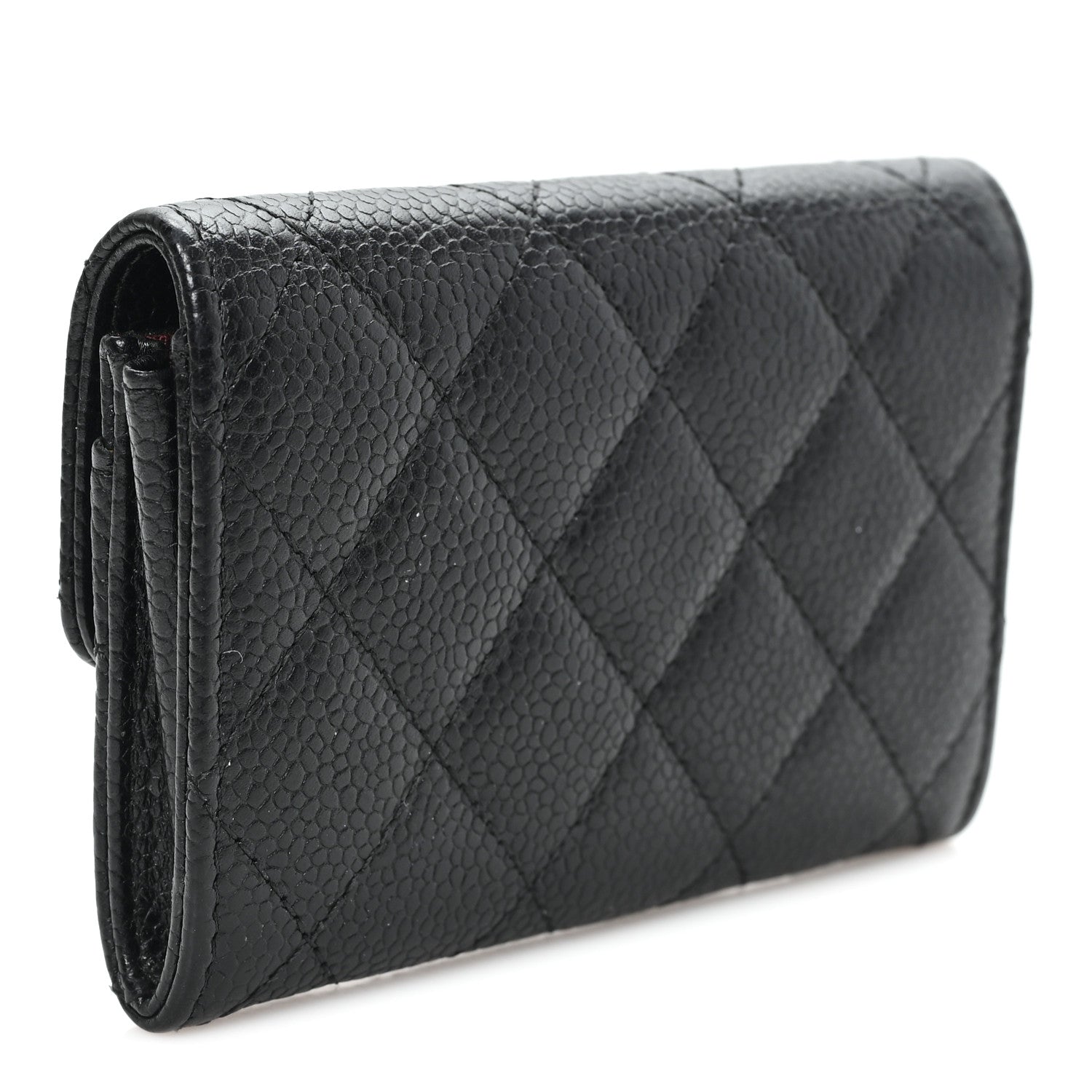 Caviar Quilted Flap Card Holder Wallet Black