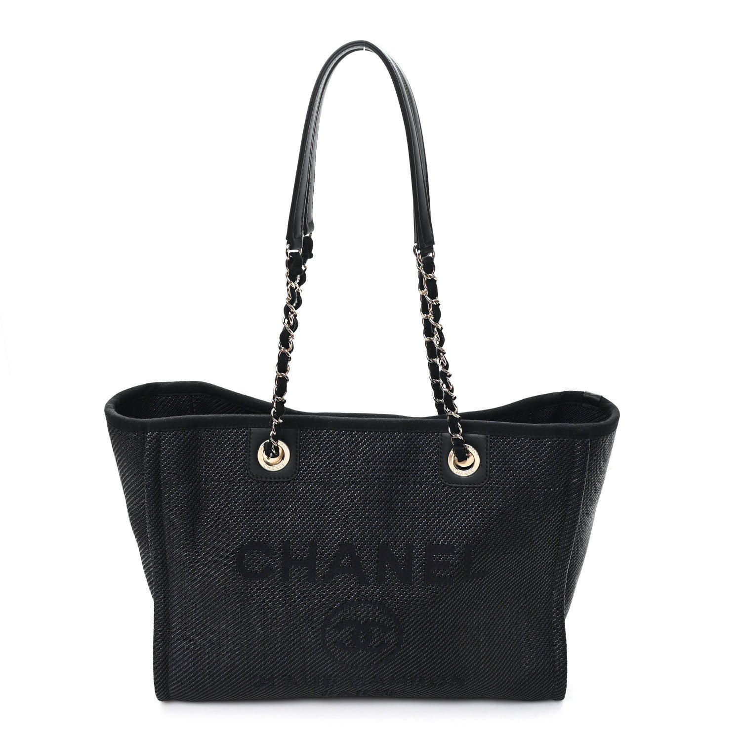 Mixed Fibers Calfskin Small Deauville Tote Black