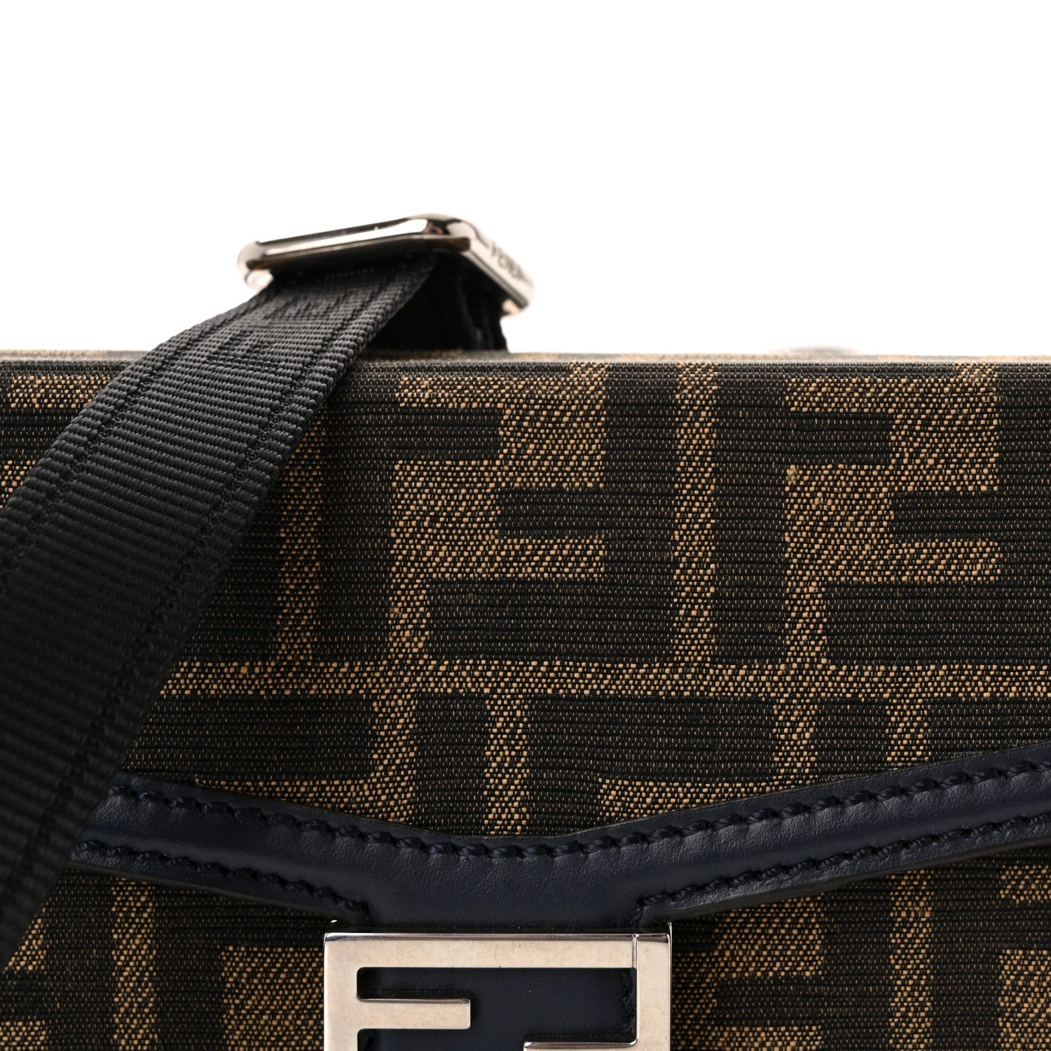Recycled Fabric Jacquard Vitello King FF 1974 Baguette Soft Trunk Phone Pouch Tobacco Moro Notte
