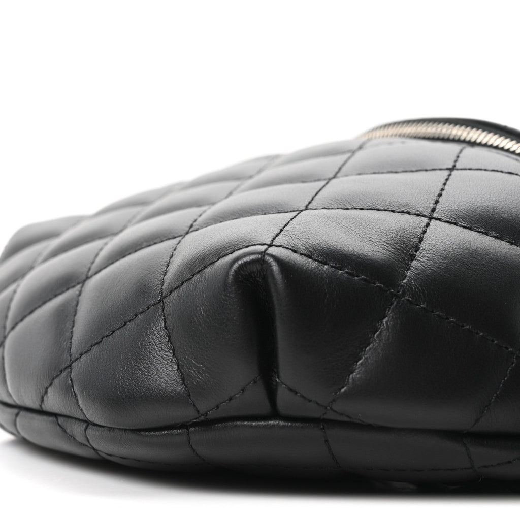Lambskin Quilted Waist Belt Bag Black