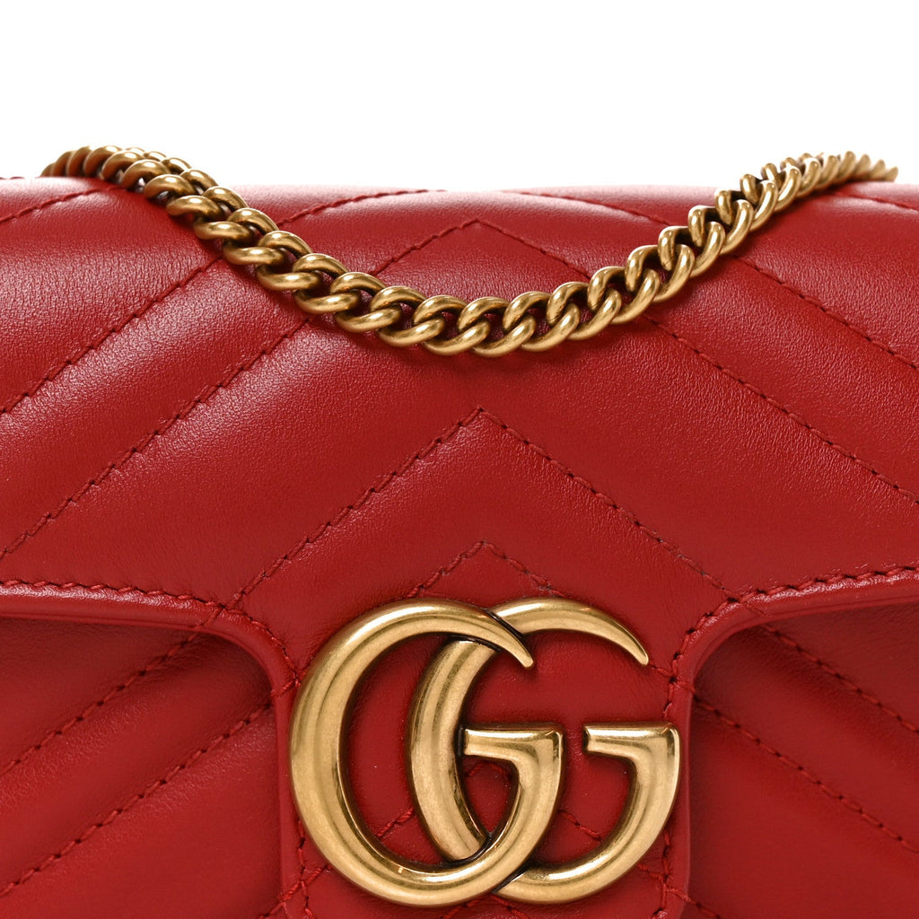 Calfskin Matelasse Super Mini GG Marmont Shoulder Bag Hibiscus Red