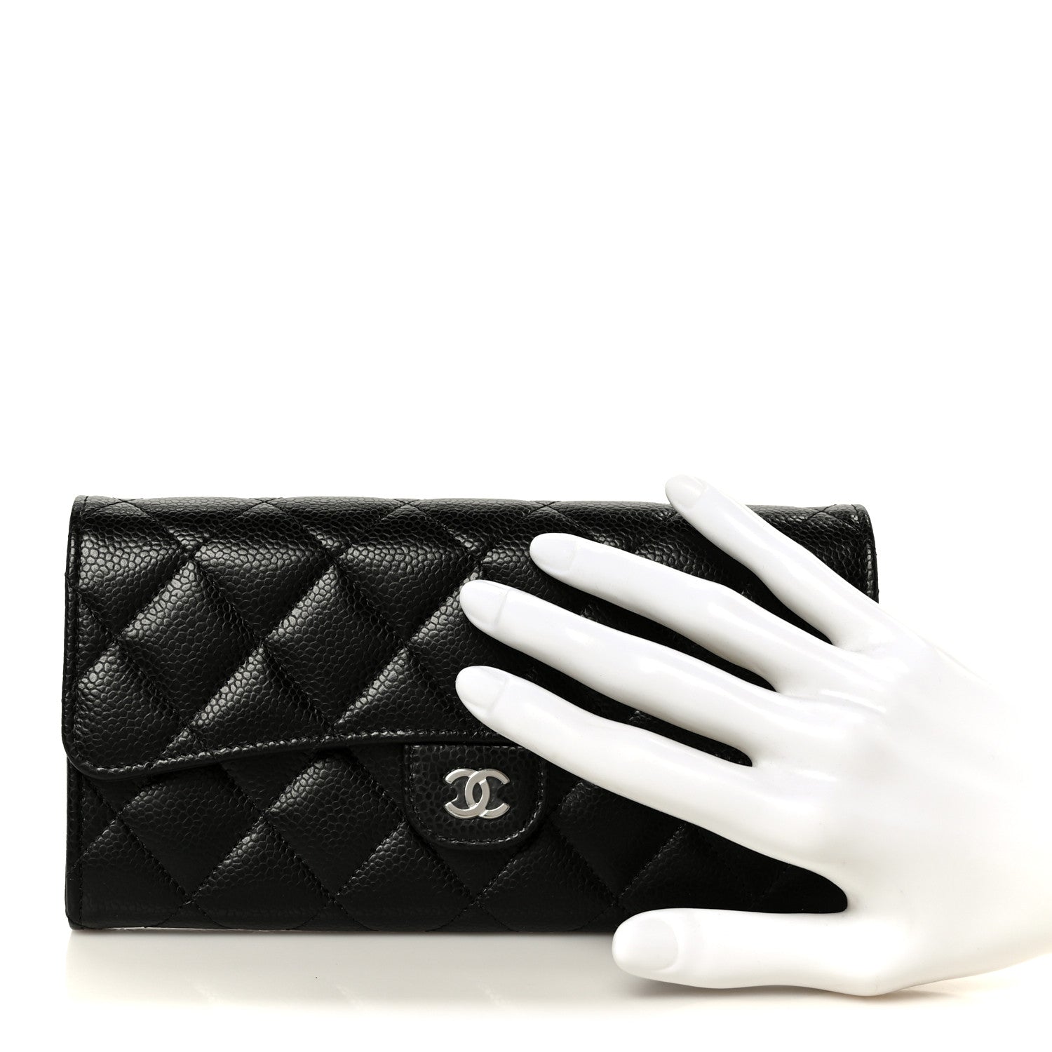 Caviar Quilted Large Gusset Flap Wallet Black